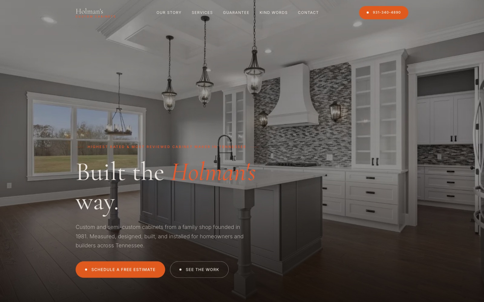 The new Holman&rsquo;s Custom Cabinets homepage concept
