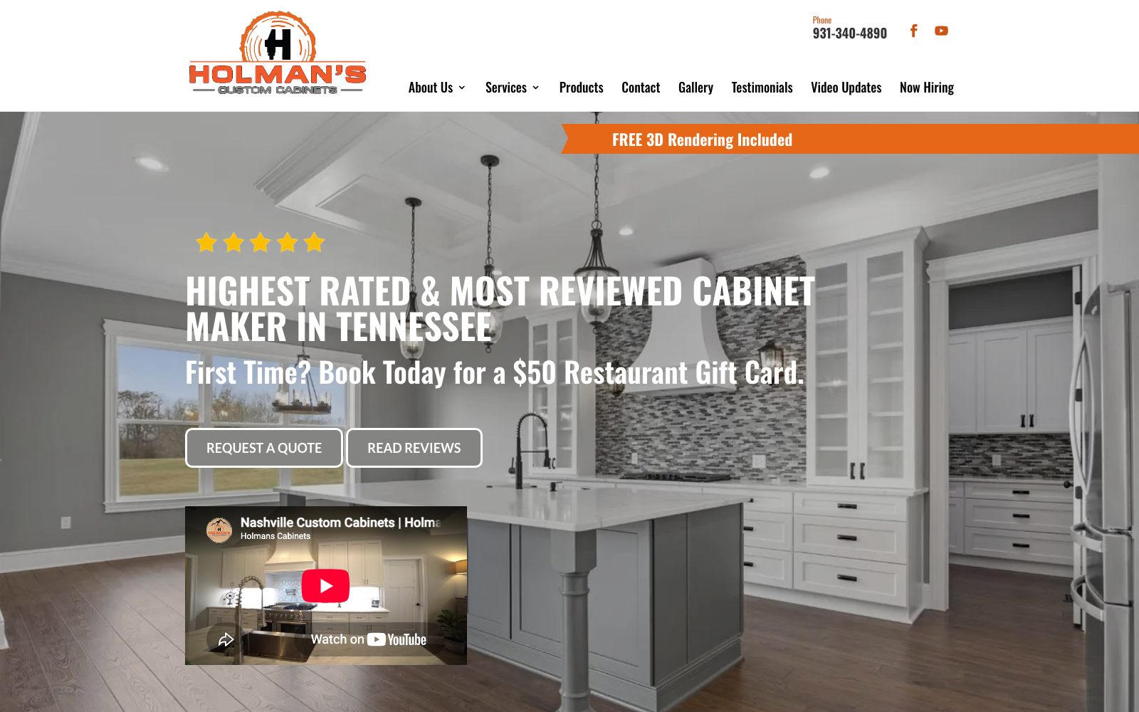 The current holmanscabinets.com homepage