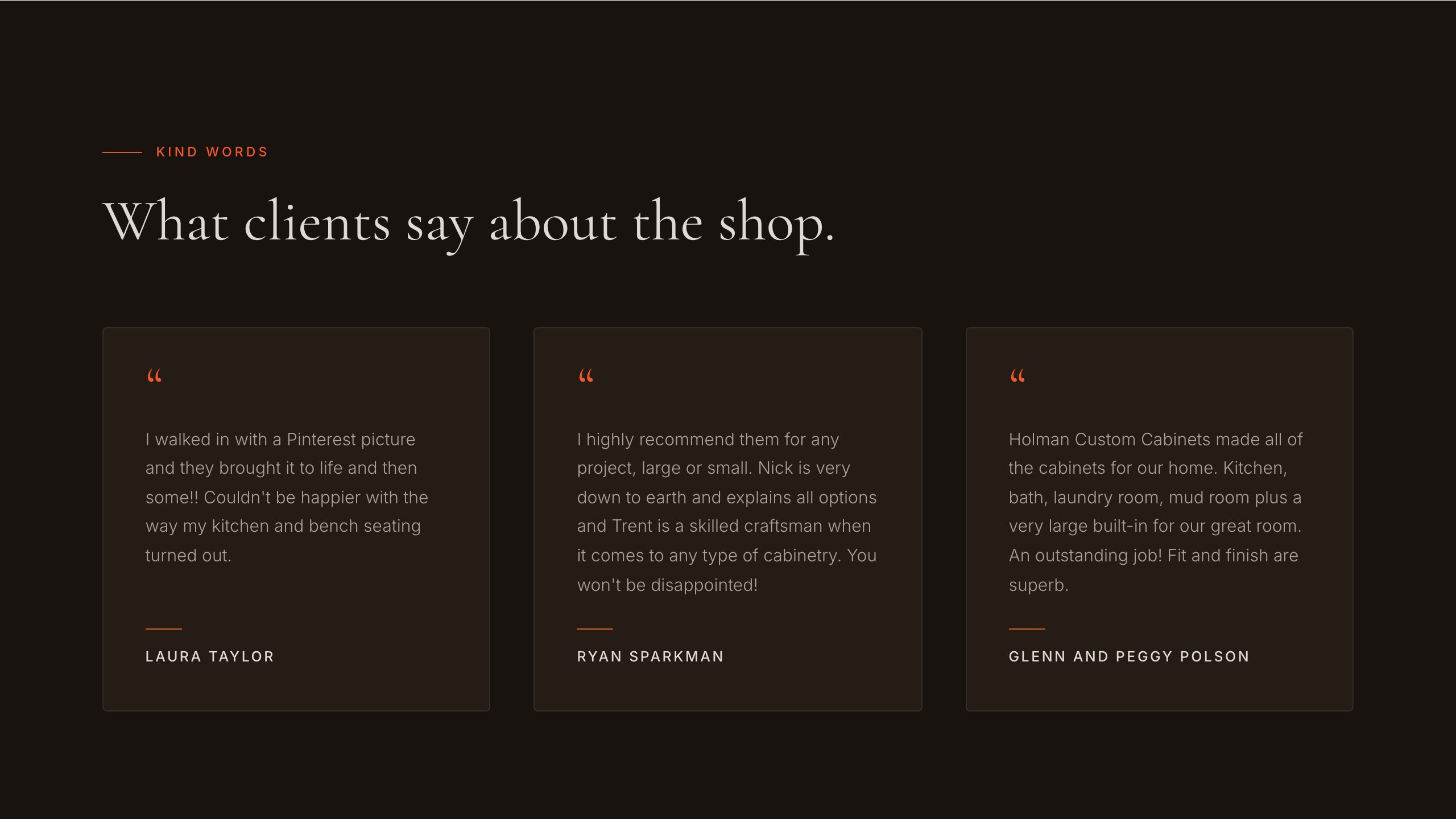 The reviews section of the new homepage