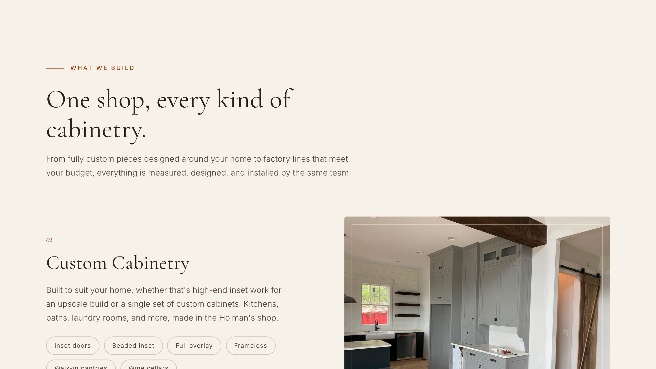 The services section of the new homepage